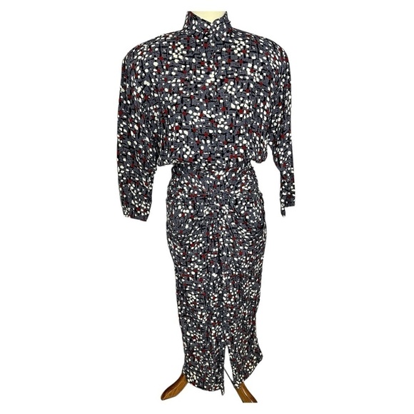 Vintage Long Sleeve Womens Wiggle Dress Small Bodycon Abstract Dots Unique Retro - Picture 14 of 14